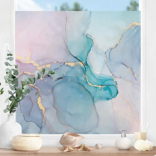 Zertifiziert Aquarell Pastell Türkis mit Gold