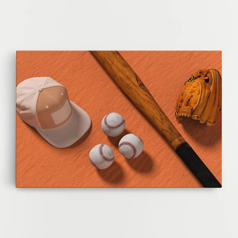 Neue Ware Leinwandbild Baseball Set On Orange
