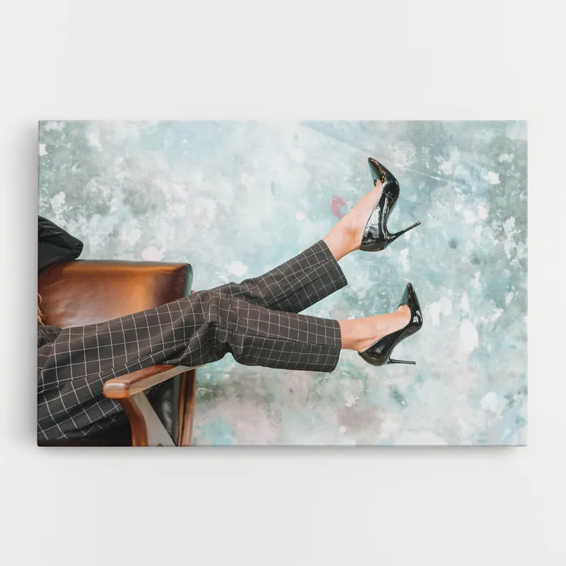 Sofort Bestellen Leinwandbild Black Shoes On Chair