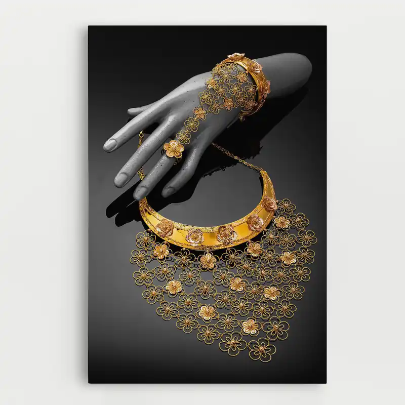 Super-Preis Leinwandbild Golden Jewelery Set