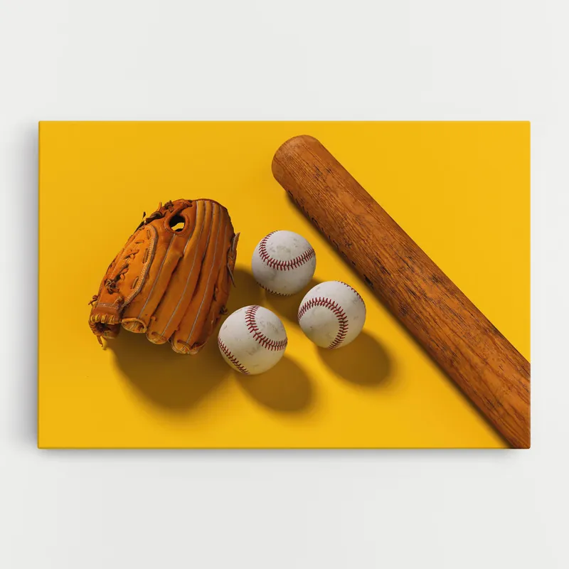 Leinwandbild Baseball Set On Yellow Neu