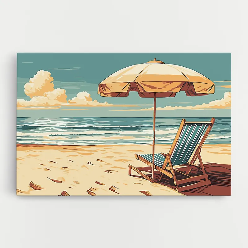 Leinwandbild Cream Umbrella Beach Nur Für Kurze Zeit