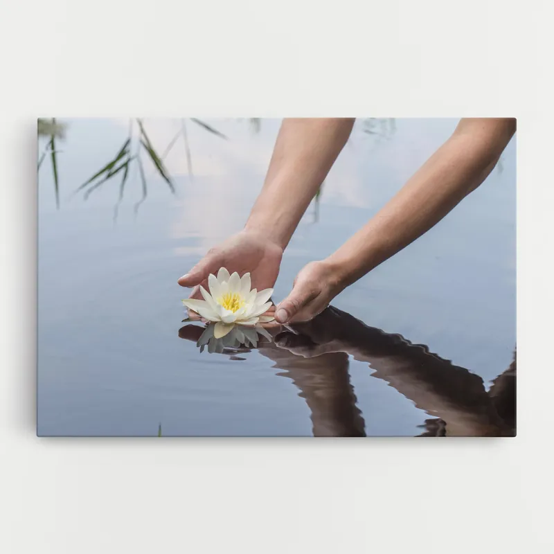 Kostenloser Rückversand Leinwandbild Holding Lake Flower