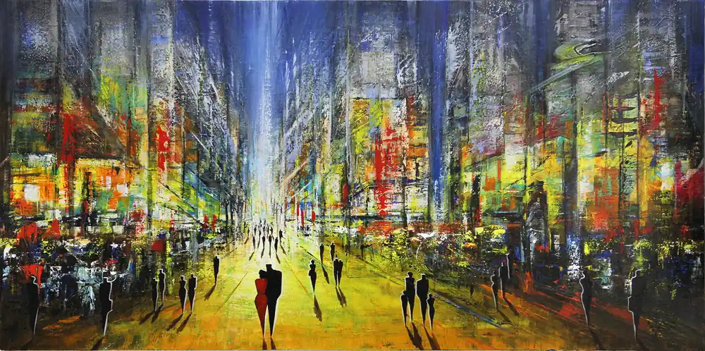 Acrylgemälde: Großstadtrevier - Später Abend I, K. Namazi, Original/Unikat Super-Preis