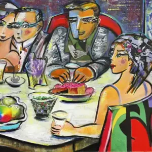 Schneller Versand Unikat, modernes Gemälde, K. Namazi: Dinner with Friends VII, Original
