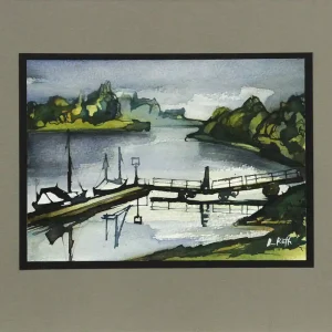 L. Roth: An der Elbe. originale Grafik/Zeichnung (Unikat) Schnäppchen