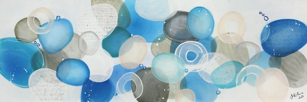 Begrenztes Angebot M.Kühne: Blue bubbles, modernes Originalgemälde (Unikat)