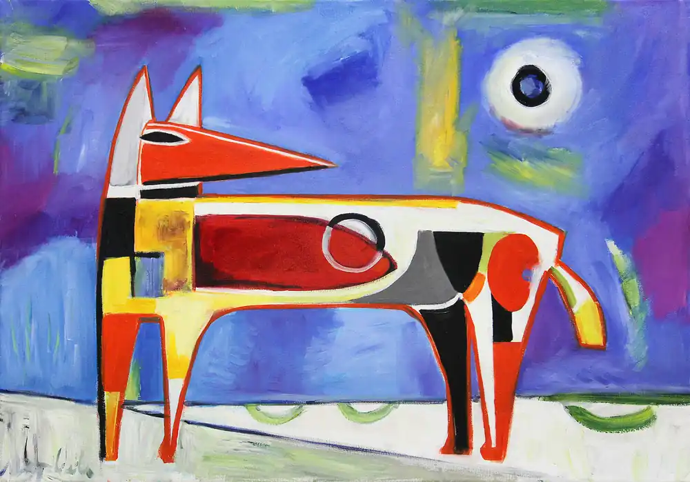 Schnäppchen M. Cieśla: Hund 12 Dackel, Original/Unikat, Expressionistisches Ölgemälde