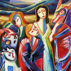 Kunstdruck, signiert, M. Cieśla: EinTreffen von Faunen und Mädchen Folklore V, Edition Expressversand