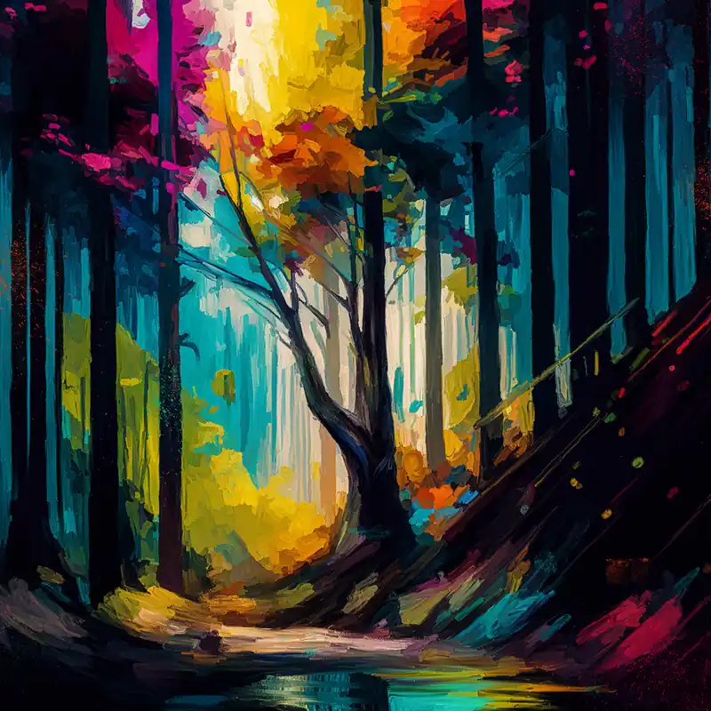 Moderne Pop Art: Herbstwald, H. Mühlbauer-Gardemin, Original/serielles Unikat Ausverkauf