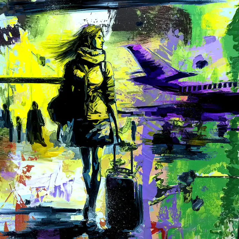 H. Mühlbauer-Gardemin: Am Flughafen, Moderne Pop Art, Original/serielles Unikat Preiswert