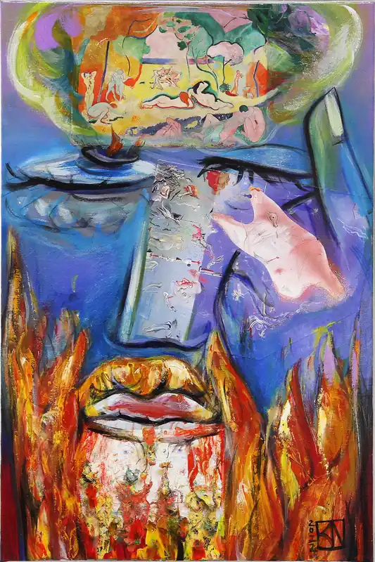 Neu Im Sortiment Moderne Kunst, K. Namazi: Sinnierender III, (Original/Unikat)