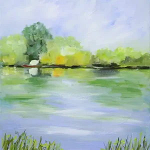 Billig M.Kühne: Frühling am See, modernes Originalgemälde (Unikat)
