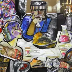 Kunstdruck, signiert, K. Namazi: "Dinner with Friends VI", Edition, Nr. 2/100 Meistverkauft