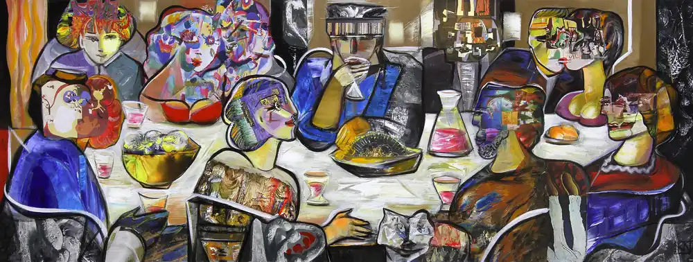 Kunstdruck, signiert, K. Namazi: "Dinner with Friends VI", Edition, Nr. 2/100 Meistverkauft