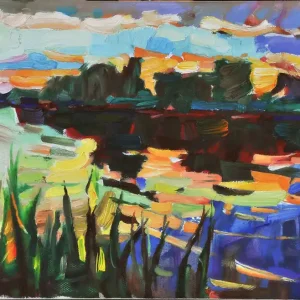 Finale Aktion A. Larrett: "Frühlingshochwasser - 15", Pleinairmalerei in Öl, Original/Unikat