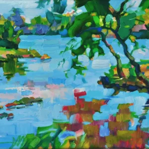 Preiswert A. Larrett: "Frühlingshochwasser-14", Pleinairmalerei in Öl, Original/Unikat