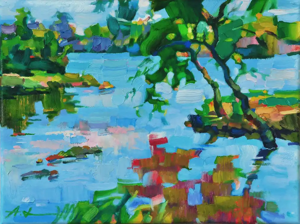 Preiswert A. Larrett: "Frühlingshochwasser-14", Pleinairmalerei in Öl, Original/Unikat