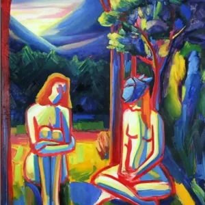 Expressionistische Ölmalerei, Maciej Cieśla: "Zwei weibliche Formen, die Farbe der Natur 02.2019", Unikat Schnäppchen