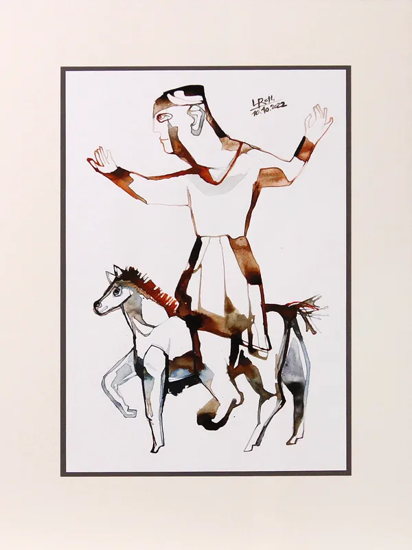 Preisknaller L. Roth: "Furchtloser Reiter". originale Grafik/Zeichnung (Unikat)