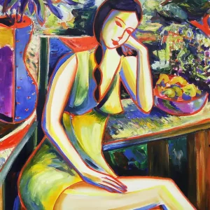 Bestpreis M. Cieśla: "Mädchen im Garten VI", Original/Unikat, Expressionistisches Ölgemälde