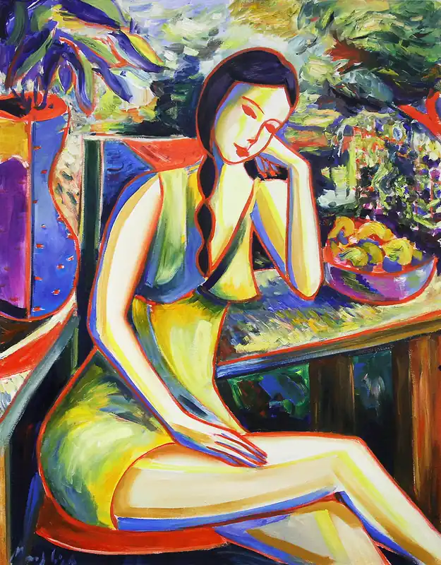 Bestpreis M. Cieśla: "Mädchen im Garten VI", Original/Unikat, Expressionistisches Ölgemälde