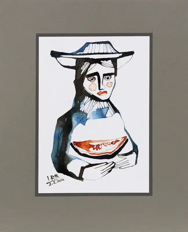 Meistverkauft L. Roth: "Die Melonenesserin", originale Grafik / Zeichnung (Unikat)