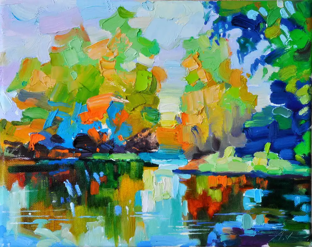 A. Larrett: "Frühlingshochwasser-10", Pleinairmalerei in Öl, Original/Unikat Top-Seller