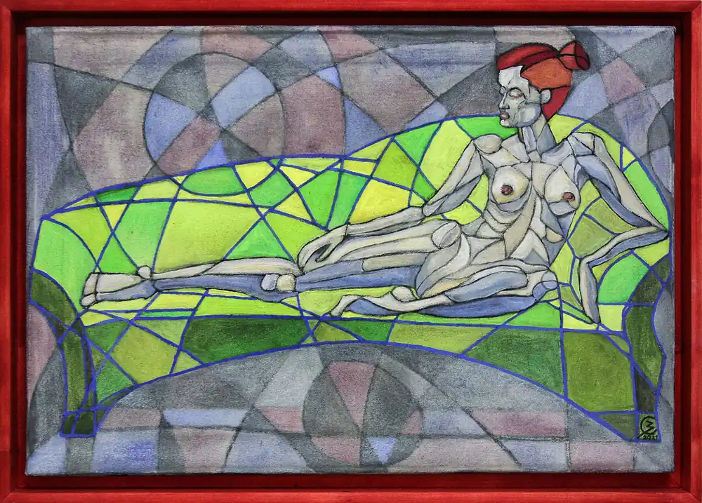 Schnäppchen C. Blechschmidt: "Grünes Sofa", Original/Unikat, zeitgenössisches Ölgemälde