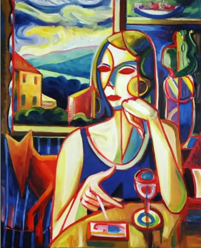 Sonderangebot Expressionistische Ölmalerei, Maciej Cieśla: "Ein gelangweiltes Mädchen...", Originalgemälde (Unikat