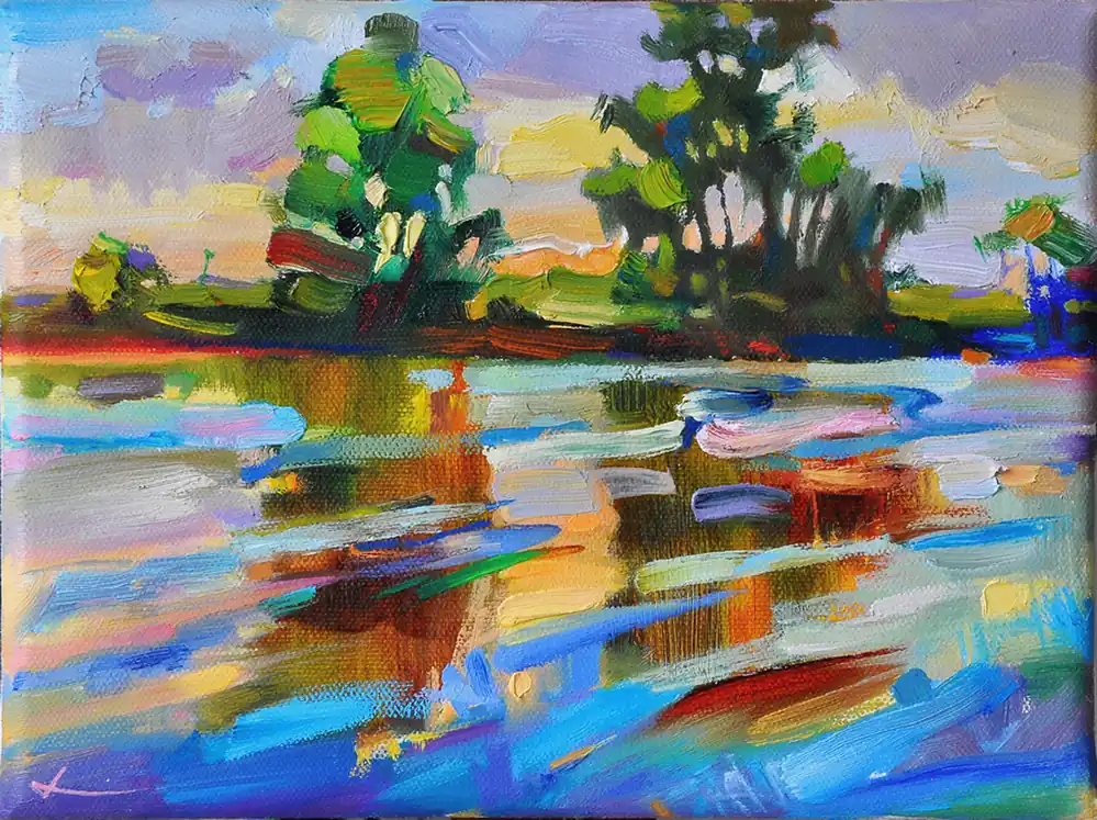 A. Larrett: "Frühlingshochwasser 12", Pleinairmalerei in Öl, Original/Unikat Sofort Bestellen