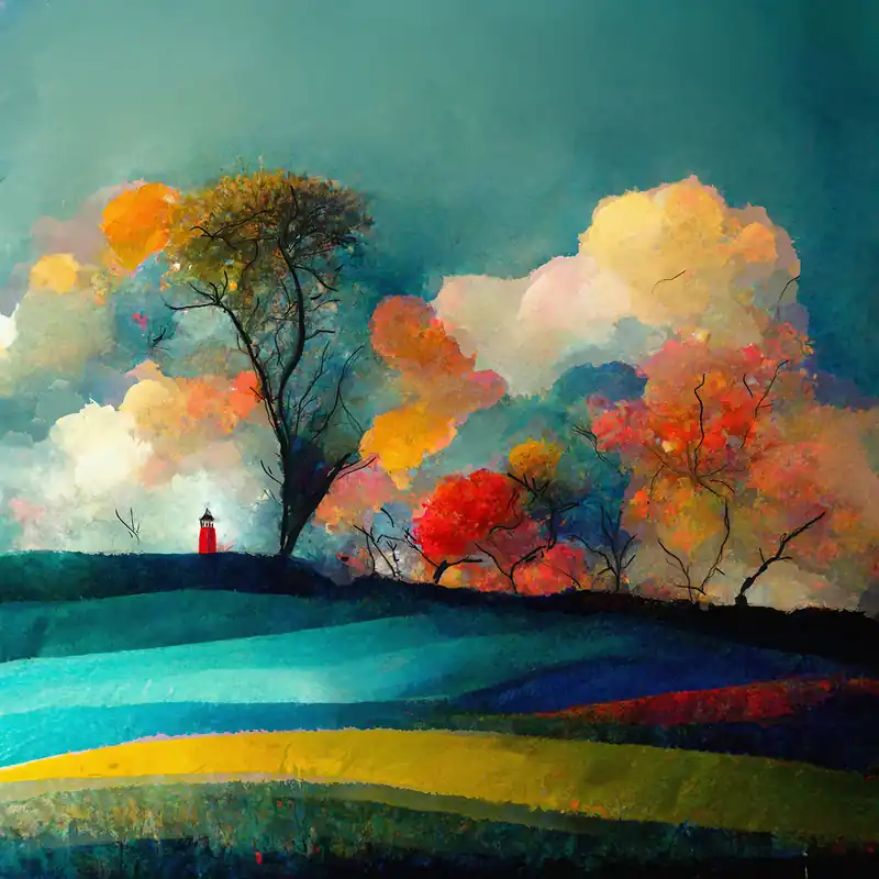 Beliebt H. Mühlbauer-Gardemin: "Landschaft mit Turm", Moderne Pop Art, Original/serielles Unikat
