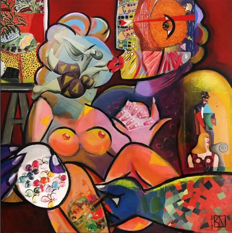 Meistverkauft Moderne Kunst von K. Namazi: "Actionpainting - von der Muse geküsst", Originalgemälde (Unikat) (ri,