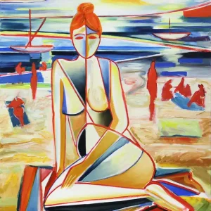 Top-Preis M. Cieśla: "Frau am Meer", Original/Unikat, Expressionistisches Ölgemälde