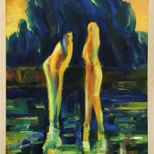 M. Cieśla: "Frauen im See", Original/Unikat, Expressionistisches Ölgemälde Echt