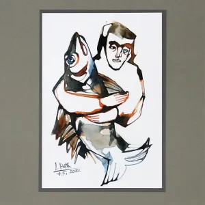 Markenware L. Roth: "Guter Fang". originale Grafik/Zeichnung (Unikat)