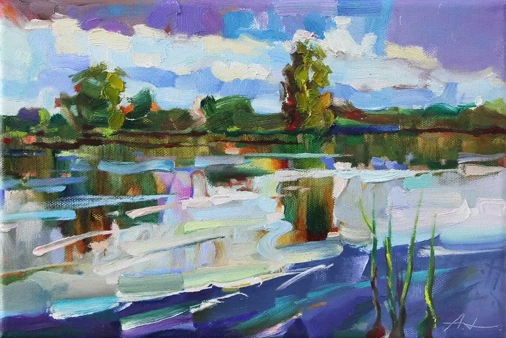 Must-Have A. Larrett: "Frühlingshochwasser - 6", Pleinairmalerei in Öl, Original/Unikat (A)