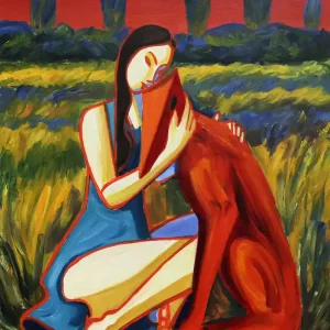 M. Cieśla: "Mädchen mit Hund XII", Original/Unikat, Expressionistisches Ölgemälde Preisknaller