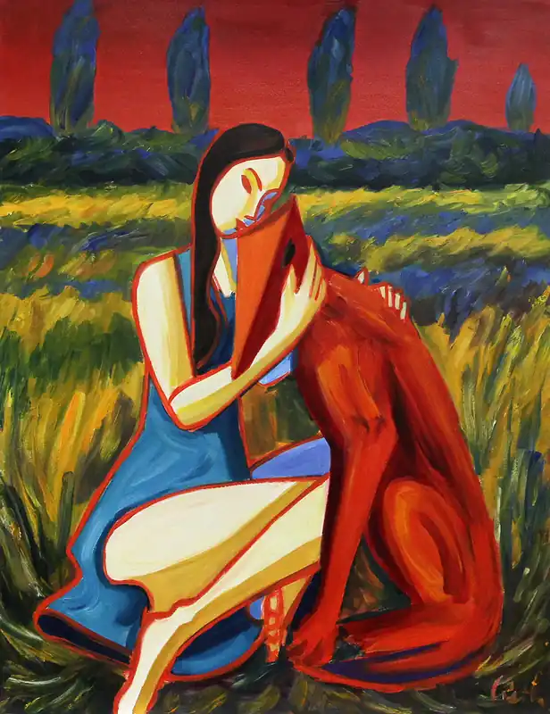M. Cieśla: "Mädchen mit Hund XII", Original/Unikat, Expressionistisches Ölgemälde Preisknaller