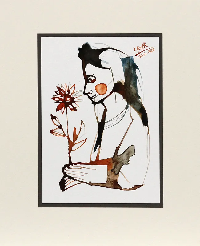 L. Roth: "Sonnblume", originale Grafik/Zeichnung (Unikat) Zertifiziert