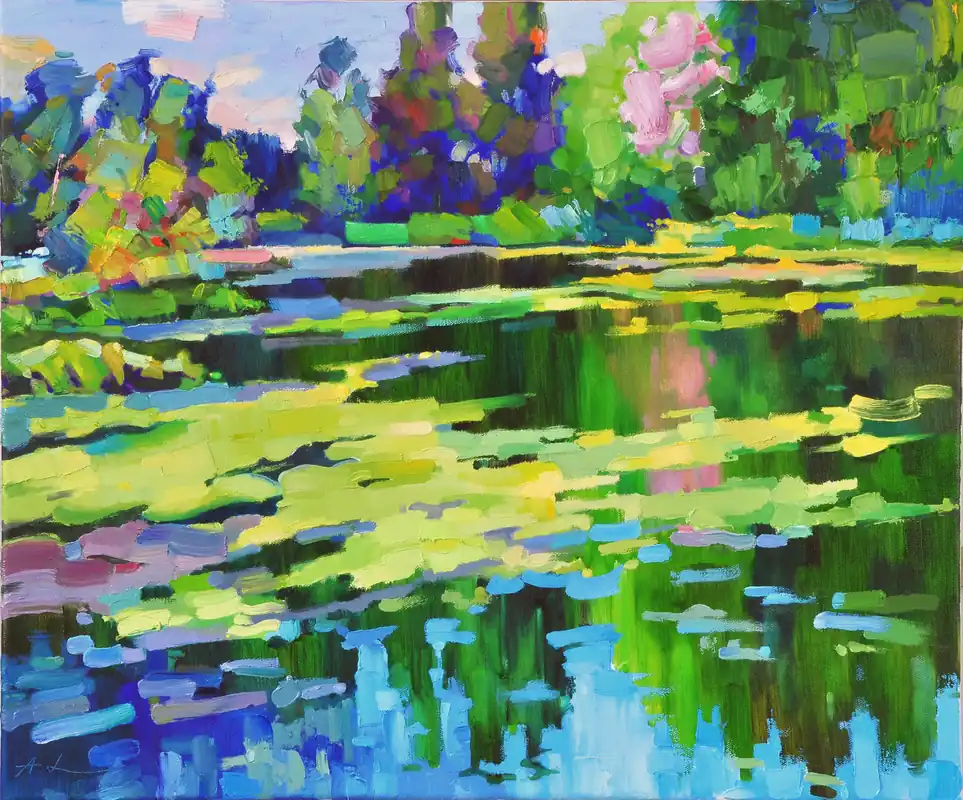 Meistverkauft A. Larrett: "Frühlingshochwasser - 8", Pleinairmalerei in Öl, Original/Unikat