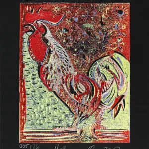 Letzte Chance F.O. Haake: "Der Hahn - Blatt 005/26", originale Grafik/serielles Unikat, mehrfarbiger Linoldruck