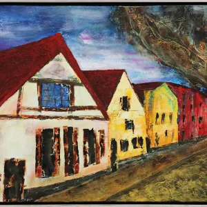 Direktkauf J. Fernandez: "Warnemünde in surrealem Licht", moderne Originalkunst (Unikat) (ri)