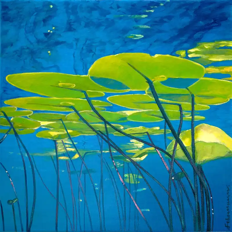 U. Fehrmann: "Seerosen V", Edition, signierter Kunstdruck auf Leinwand Abverkauf