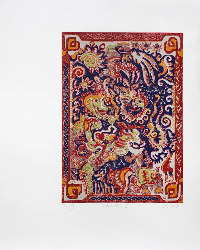 F.O. Haake: "Paradies I - Blatt 09/12", originale Grafik/serielles Unikat, mehrfarbiger Linoldruck Letzte Chance