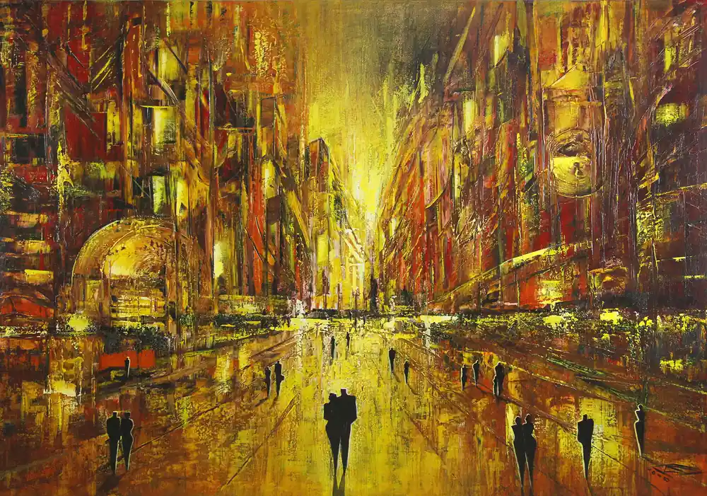 K. Namazi: "In Gold erstrahlt die Nacht I", Edition, signierter Kunstdruck, Nr. 2/100 Top-Preis