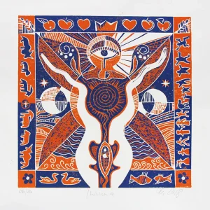 F.O. Haake: "Inana - Blatt 16/20", originale Grafik/serielles Unikat, mehrfarbiger Linoldruck Gratis Versand