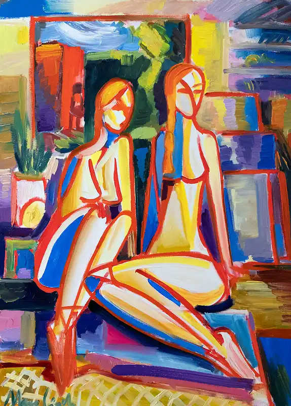 Günstig M. Cieśla: "Mädchen im Studio III", Original/Unikat, expressionistisches Ölgemälde (A)