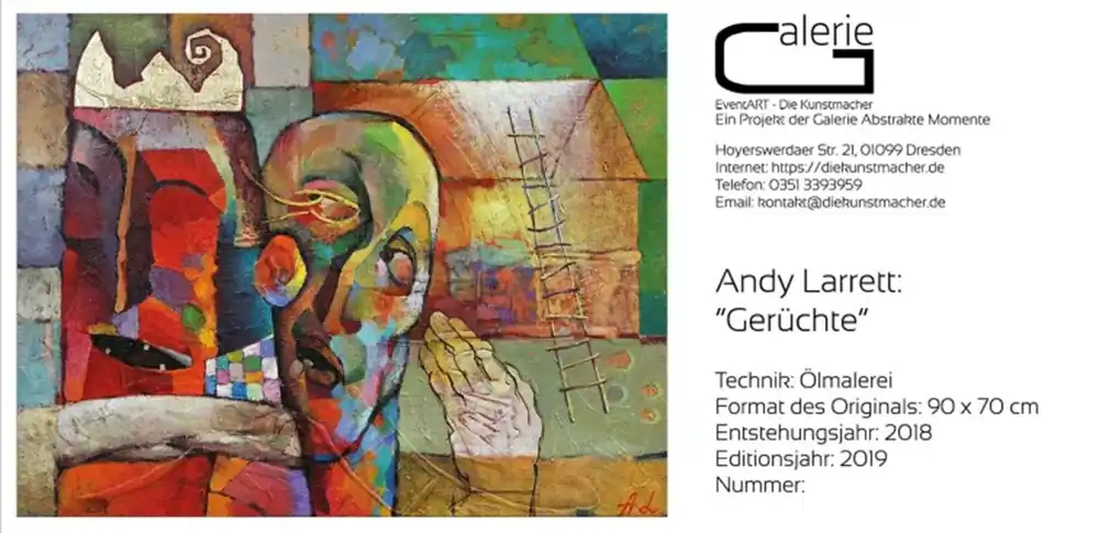 Neue Kollektion Sonderedition auf Papier, Monatsgemälde als Kunstdruck v. Andy Larrett: "Gerüchte", Nr. 9/250