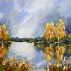 M. Kühne: "Herbstspaziergang am See", Edition, signierter Kunstdruck Sale